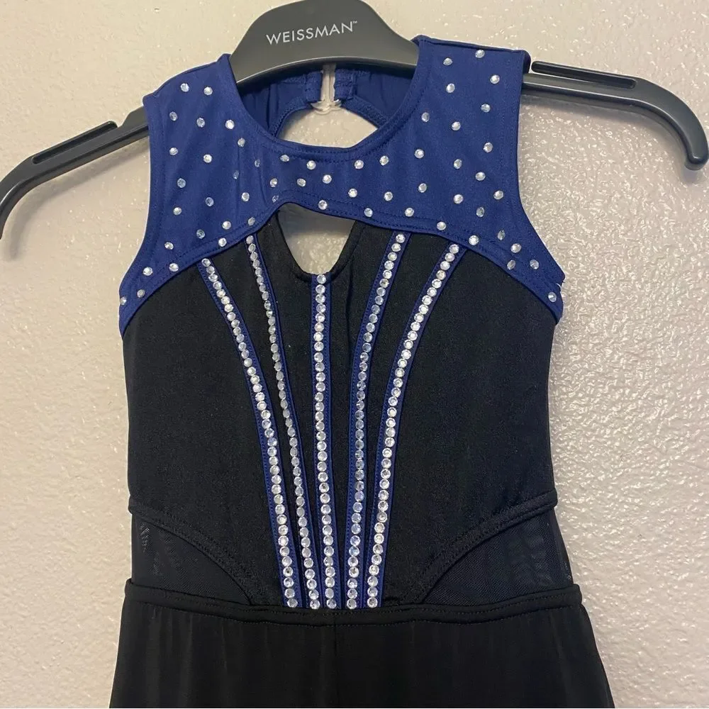 Weissman solo custom dance costume black blue jersey Flare Leg Unitard 15930  MC